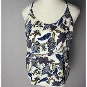 ANN TAYLOR LOFT WOMEN'S WHITE BLUE YELLOW PATTERNED LINED CAMISOLE TANK XSMALL